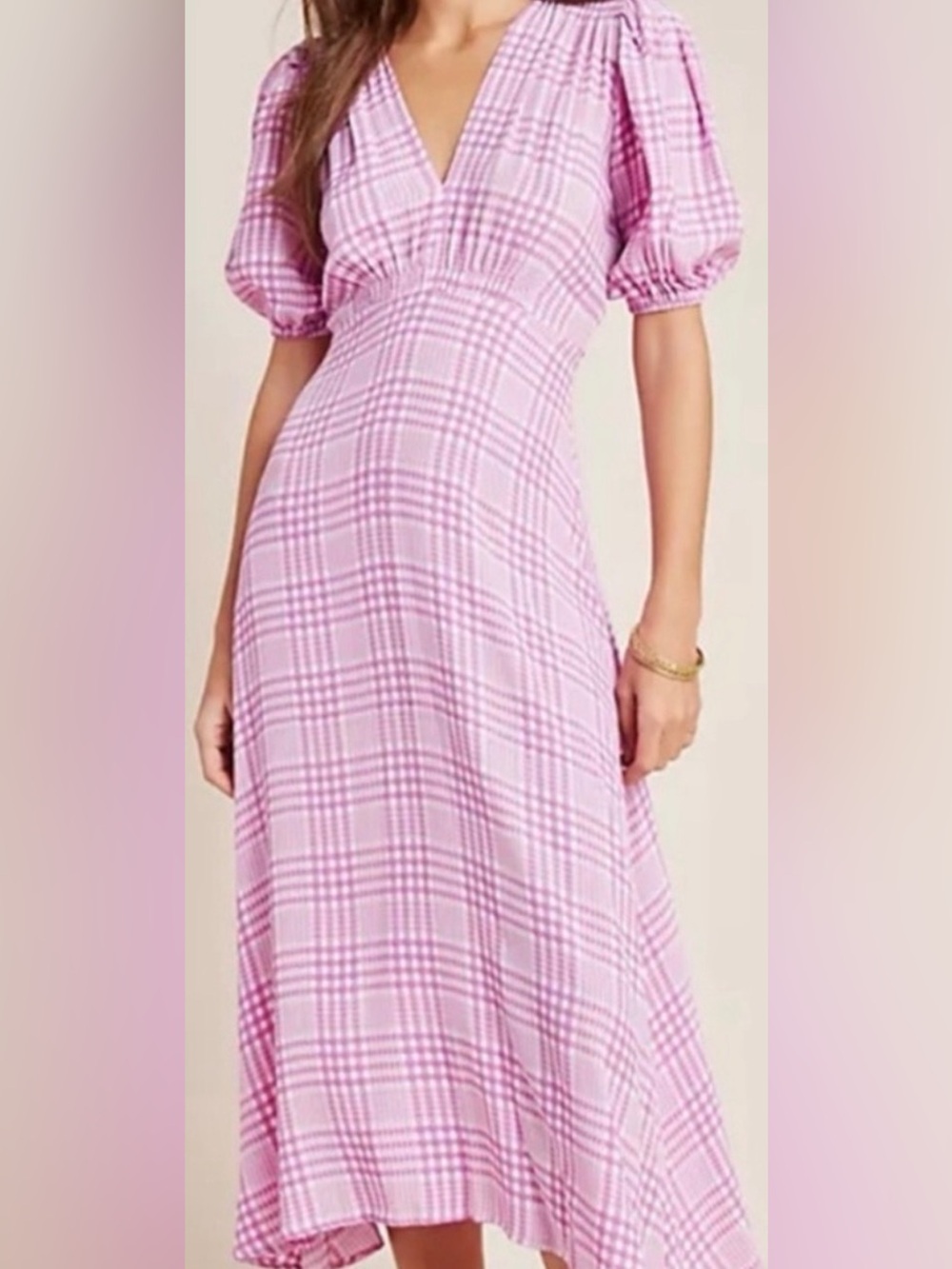 Faithfull The Brand Vittoria Crepe Dress Lilac Plaid Size 6